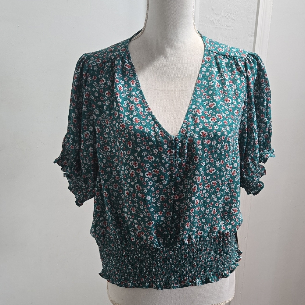 Candie's Teal and Pink Floral Blouse